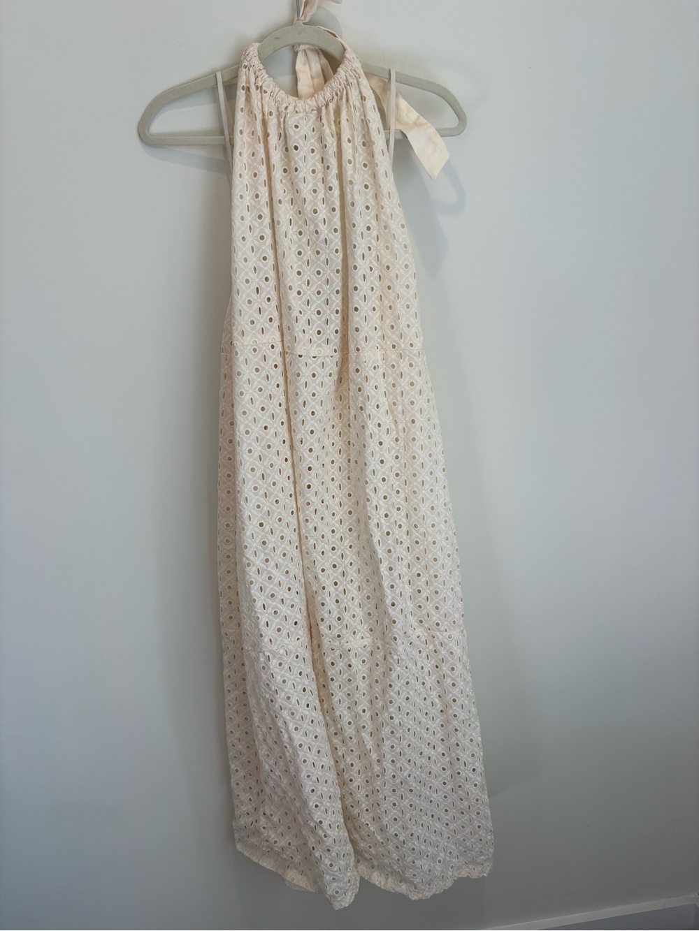 Vitamin A Cream Eyelet Backless Halter Maxi Dress coverup